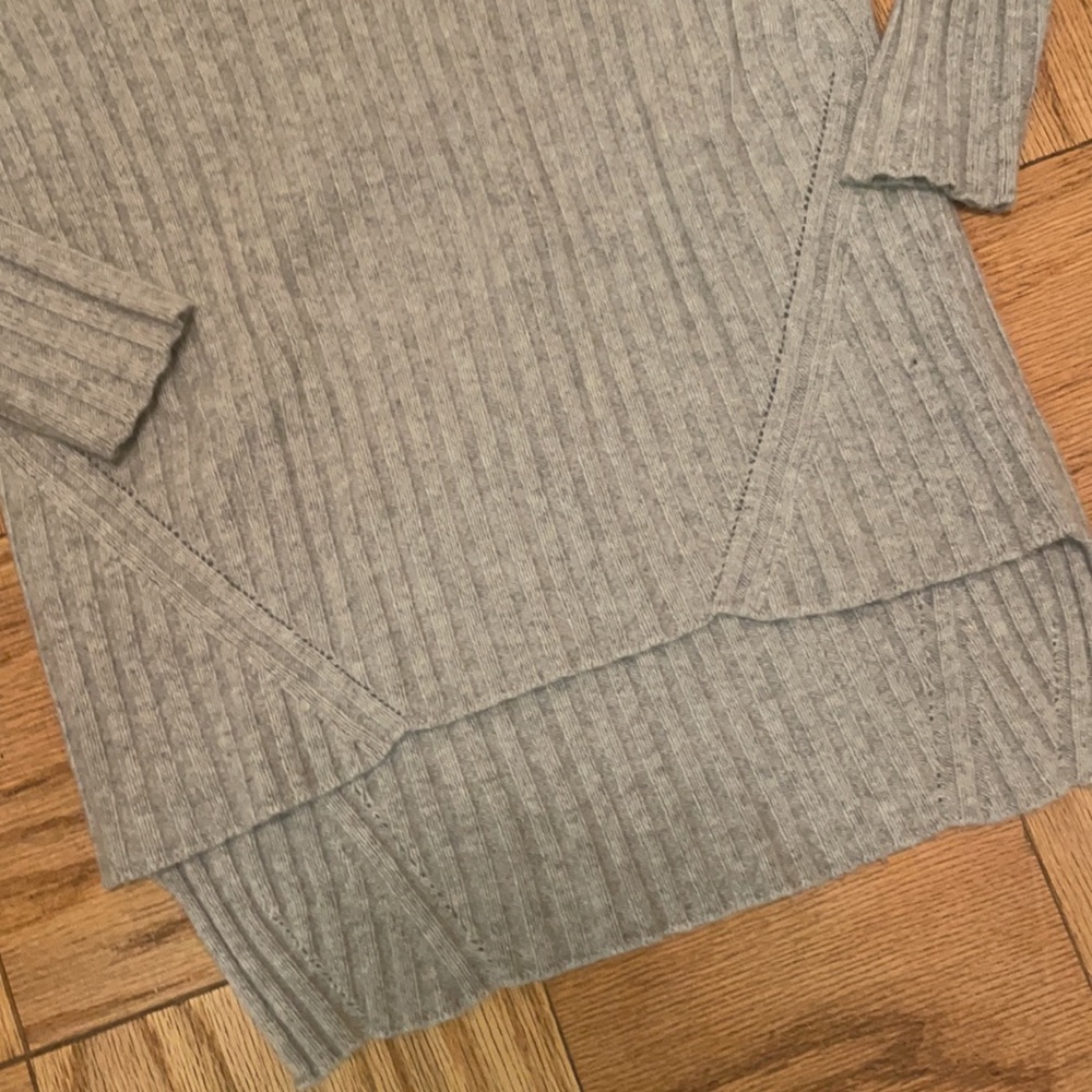 Grey Cashmere Knit Ribbed Sweater with Wide Neck - Picture 4 of 5